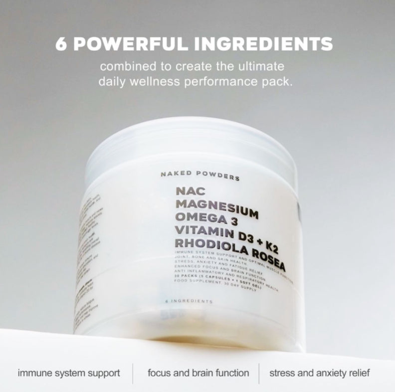 NAC, Magnesium, Omega 3, Vit D3 + K2, Rhodiola Rosea - 30 Daily Packs